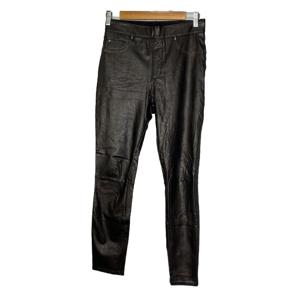 SPANX Black "Leather Like Skinny" Faux Leather Legging Size Small Mob Wife